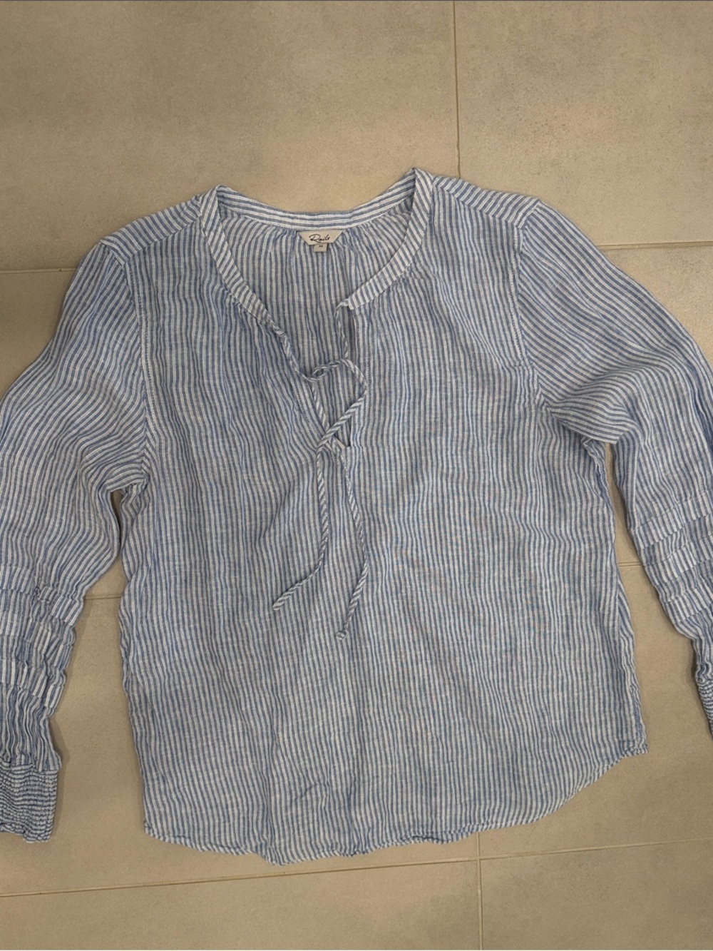 Rails Blue and White Striped Tie-Neck Linen Blouse - Women